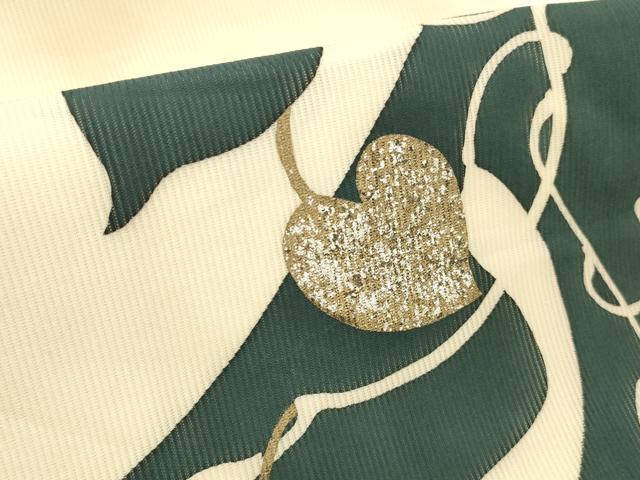 平和屋着物＊夏物 九寸名古屋帯 型染 瓢箪蔦の葉文 銀彩 正絹 逸品 DABD6983cm