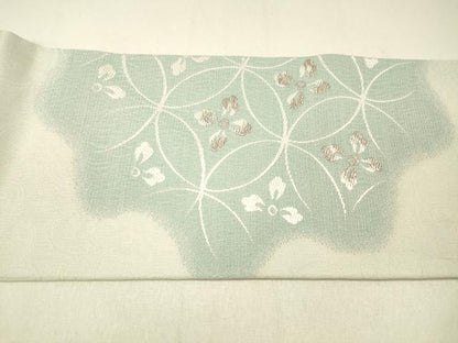 平和屋着物＊夏物 九寸名古屋帯 唐織 七宝花文 銀糸 正絹 逸品 DABD6985cm