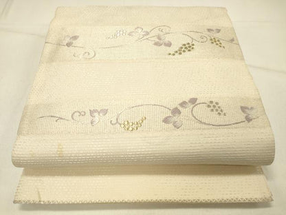 平和屋着物＊夏物 六通柄袋帯 横段葡萄蔦の葉文 金銀糸 正絹 逸品 DABD6986cm