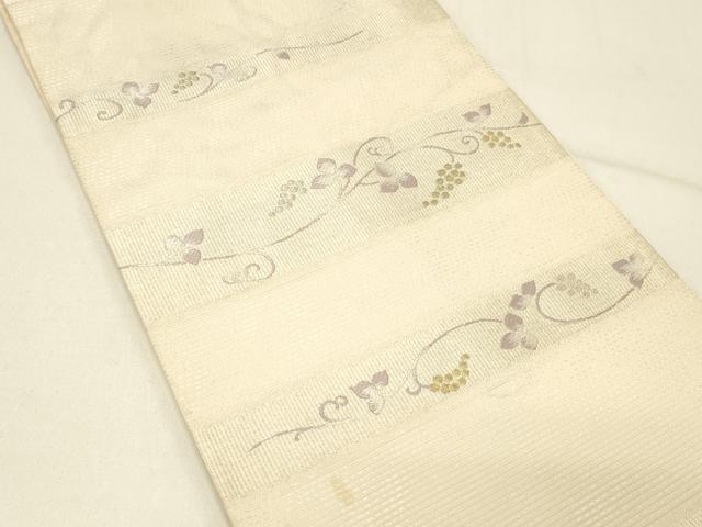 平和屋着物＊夏物 六通柄袋帯 横段葡萄蔦の葉文 金銀糸 正絹 逸品 DABD6986cm