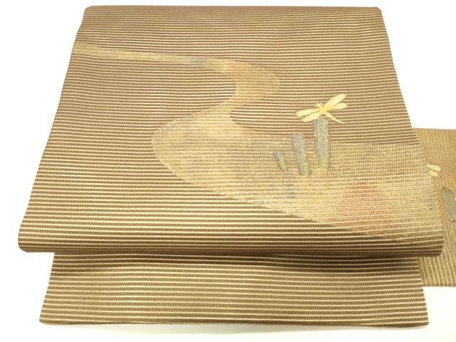 平和屋着物＊夏物 九寸名古屋帯 流水蜻蛉文 金糸 正絹 逸品 DABD6987cm