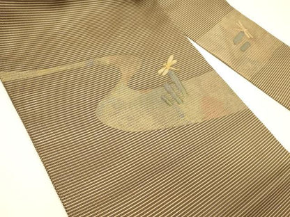 平和屋着物＊夏物 九寸名古屋帯 流水蜻蛉文 金糸 正絹 逸品 DABD6987cm