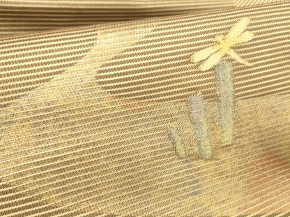平和屋着物＊夏物 九寸名古屋帯 流水蜻蛉文 金糸 正絹 逸品 DABD6987cm