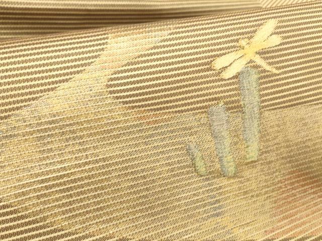 平和屋着物＊夏物 九寸名古屋帯 流水蜻蛉文 金糸 正絹 逸品 DABD6987cm