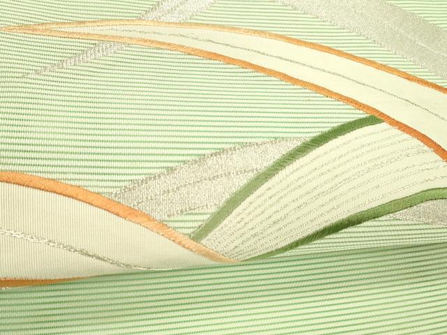 平和屋着物＊夏物 絽綴れ 八寸名古屋帯 刺繍 草葉文 銀糸 正絹 逸品 DABD6990cm