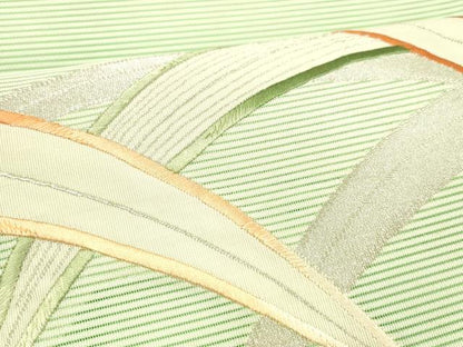 平和屋着物＊夏物 絽綴れ 八寸名古屋帯 刺繍 草葉文 銀糸 正絹 逸品 DABD6990cm