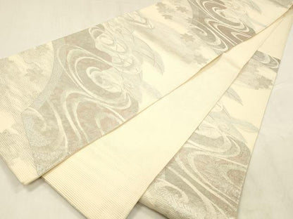 平和屋着物＊夏物 六通柄袋帯 竜田川 銀糸 正絹 逸品 DABD6994cm
