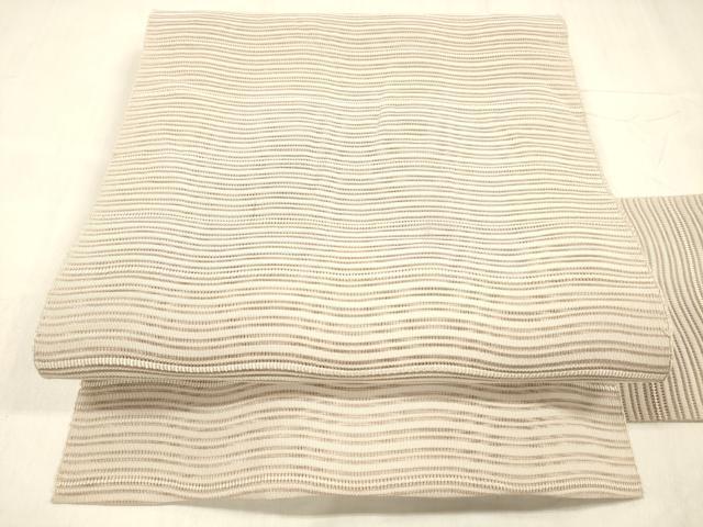 平和屋着物＊夏物 絽綴れ 八寸名古屋帯 よろけ縞 虹色 正絹 逸品 DABD6996cm