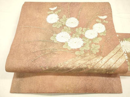 平和屋着物＊夏物 九寸名古屋帯 唐織 草花文 金糸 正絹 逸品 DABD6998cm
