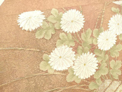 平和屋着物＊夏物 九寸名古屋帯 唐織 草花文 金糸 正絹 逸品 DABD6998cm