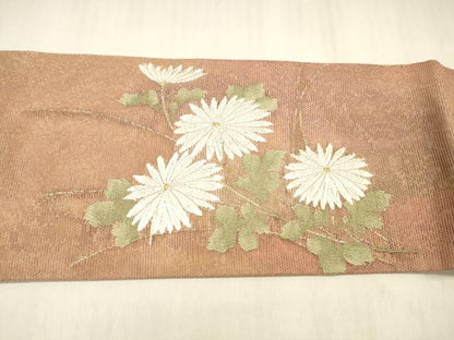 平和屋着物＊夏物 九寸名古屋帯 唐織 草花文 金糸 正絹 逸品 DABD6998cm