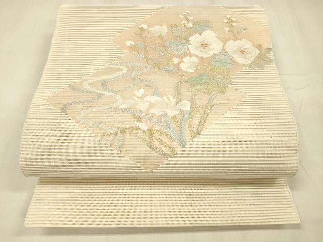 平和屋着物＊夏物 絽綴れ 八寸名古屋帯 流水草花文 金銀糸 正絹 逸品 DABD6999cm