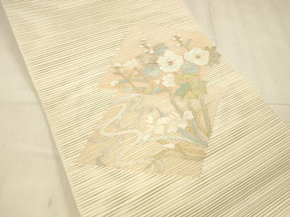 平和屋着物＊夏物 絽綴れ 八寸名古屋帯 流水草花文 金銀糸 正絹 逸品 DABD6999cm
