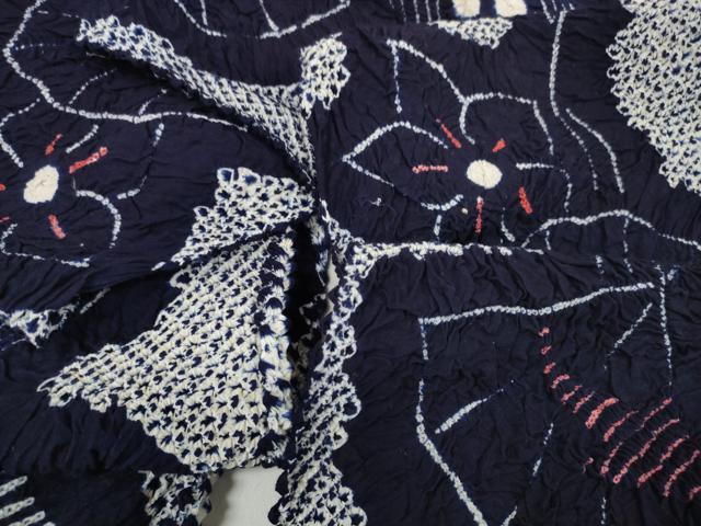 平和屋着物＊夏物 浴衣 有松鳴海絞り 反物 着尺 湯のし前 扇面花文 綿 逸品 未使用 DABD7008zzz