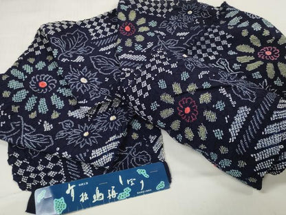 平和屋着物＊夏物 浴衣 有松鳴海絞り 反物 着尺 湯のし前 菊 綿 逸品 未使用 DABD7009zzz