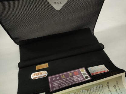 平和屋着物＊夏物 黒紋付 黒反物 着尺 絽 草木度染 純黒 逸品 未使用 DABD7030zzz