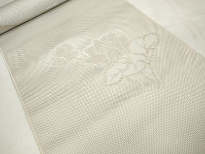 平和屋着物▼中国三大刺繍 相良刺繍 西陣 名古屋帯 帯反物 手織 草花文 証紙付き 逸品 未使用 DABD7037zzz