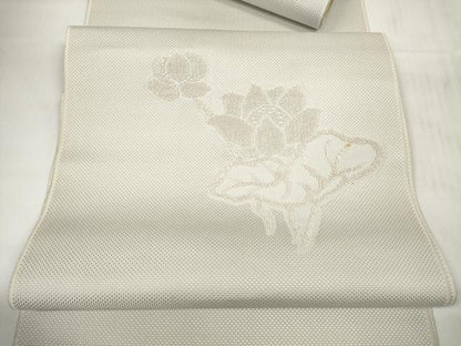 平和屋着物▼中国三大刺繍 相良刺繍 西陣 名古屋帯 帯反物 手織 草花文 証紙付き 逸品 未使用 DABD7037zzz