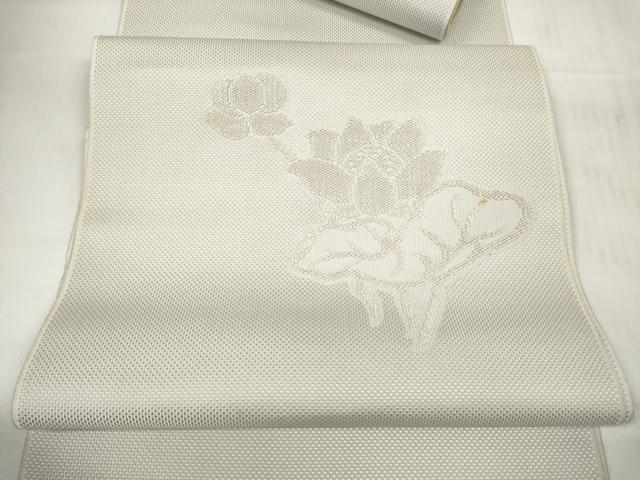 平和屋着物▼中国三大刺繍 相良刺繍 西陣 名古屋帯 帯反物 手織 草花文 証紙付き 逸品 未使用 DABD7037zzz