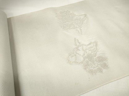 平和屋着物▼中国三大刺繍 相良刺繍 西陣 名古屋帯 帯反物 手織 草花文 証紙付き 逸品 未使用 DABD7037zzz