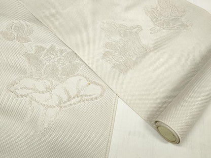 平和屋着物▼中国三大刺繍 相良刺繍 西陣 名古屋帯 帯反物 手織 草花文 証紙付き 逸品 未使用 DABD7037zzz