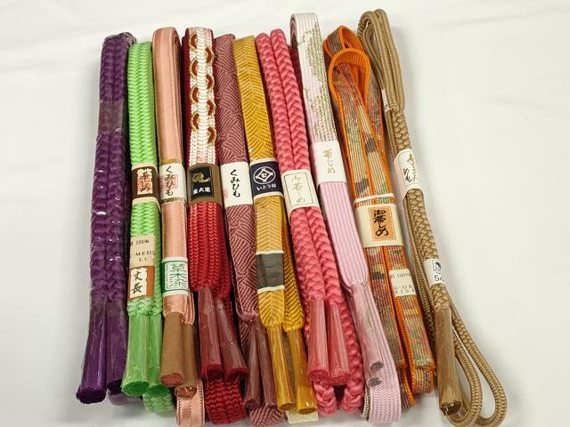 平和屋着物●和装小物　帯締め10本セット　組紐　草木染　高麗組　金糸　丈長あり　逸品　未使用　DABD7093zzz