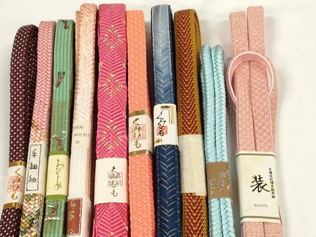 平和屋着物●和装小物　帯締め10本セット　本場筑前博多織　手組紐　組紐　角八つ組　金糸　逸品　未使用　DABD7122zzz
