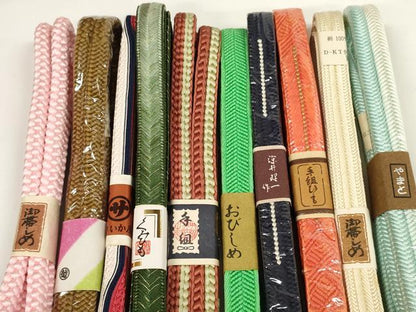 平和屋着物●和装小物　帯締め10本セット　手組　組紐　奈良組　金糸　深井理一作　やまと誂製　三越扱い　逸品　未使用　DABD7124zzz