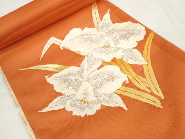 平和屋着物＊夏物　名古屋帯　帯反物　唐織　刺繍　草花文　金銀糸　逸品　未使用　DABD7139zzz