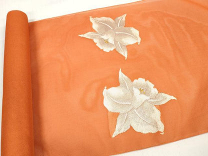 平和屋着物＊夏物　名古屋帯　帯反物　唐織　刺繍　草花文　金銀糸　逸品　未使用　DABD7139zzz
