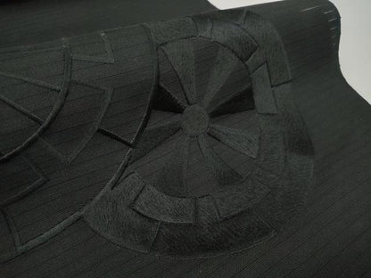 平和屋着物＊夏物 西陣 名古屋帯 帯反物 黒反物 黒共帯 刺繍 源氏車 証紙付き 逸品 未使用 DABD7140zzz