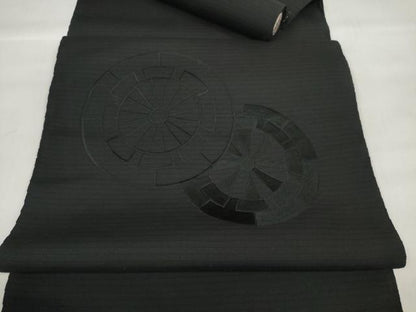 平和屋着物＊夏物 西陣 名古屋帯 帯反物 黒反物 黒共帯 刺繍 源氏車 証紙付き 逸品 未使用 DABD7140zzz