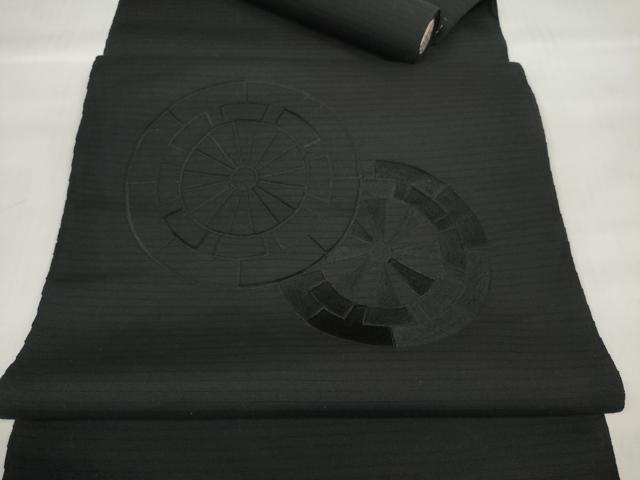 平和屋着物＊夏物 西陣 名古屋帯 帯反物 黒反物 黒共帯 刺繍 源氏車 証紙付き 逸品 未使用 DABD7140zzz