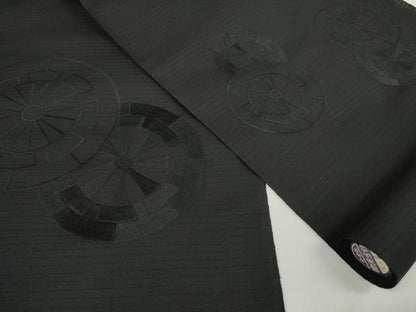 平和屋着物＊夏物 西陣 名古屋帯 帯反物 黒反物 黒共帯 刺繍 源氏車 証紙付き 逸品 未使用 DABD7140zzz