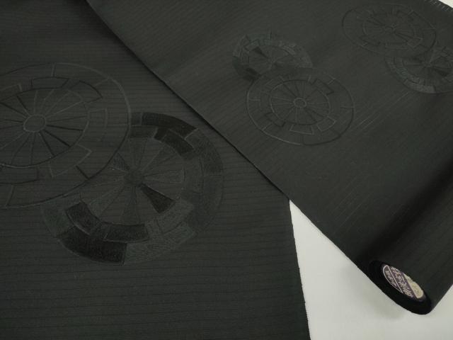 平和屋着物＊夏物 西陣 名古屋帯 帯反物 黒反物 黒共帯 刺繍 源氏車 証紙付き 逸品 未使用 DABD7140zzz