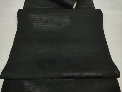 平和屋着物＊夏物 西陣 織憲謹製 名古屋帯 帯反物 黒反物 黒共帯 色紙地紋 証紙付き 逸品 未使用 DABD7141zzz