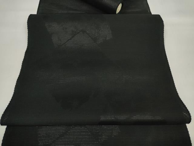 平和屋着物＊夏物 西陣 織憲謹製 名古屋帯 帯反物 黒反物 黒共帯 色紙地紋 証紙付き 逸品 未使用 DABD7141zzz