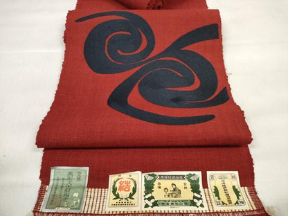 平和屋着物●本場結城紬　重要無形文化財　名古屋帯　帯反物　総刺繍　渦　証紙付き　逸品　未使用　DABD7150zzz