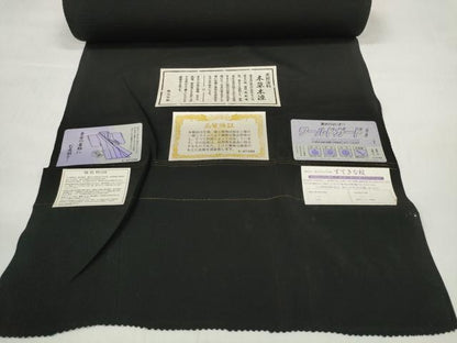 平和屋着物＊夏物 黒紋付 黒反物 着尺 駒絽 五泉 本草木染 逸品 未使用 DABD7182zzz