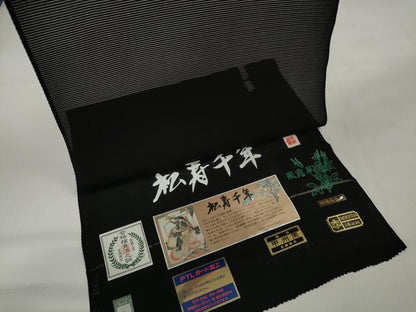 平和屋着物＊夏物 黒紋付 黒反物 着尺 絽 松寿千年 甲州黒 逸品 未使用 DABD7185zzz