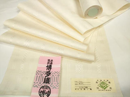 平和屋着物●本場筑前博多織　名古屋帯　帯反物　献上　生成り色　田原織工場謹製　証紙付き　逸品　未使用　DABD7190zzz