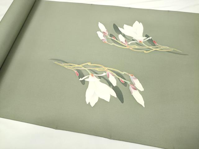 平和屋着物●本加賀友禅作家　浜上雄一　塩瀬　名古屋帯　帯反物　五泉　白木蓮　逸品　未使用　DABD7191zzz