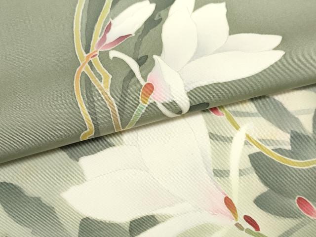 平和屋着物●本加賀友禅作家　浜上雄一　塩瀬　名古屋帯　帯反物　五泉　白木蓮　逸品　未使用　DABD7191zzz
