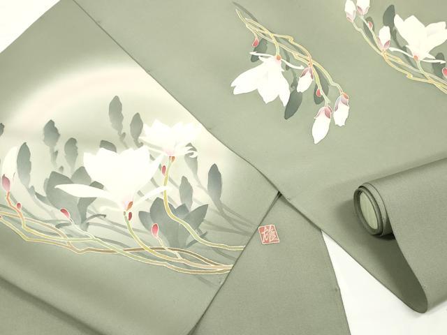 平和屋着物●本加賀友禅作家　浜上雄一　塩瀬　名古屋帯　帯反物　五泉　白木蓮　逸品　未使用　DABD7191zzz
