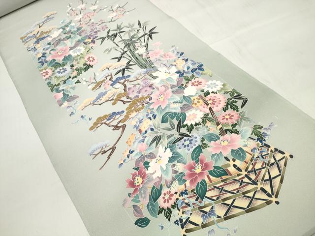 平和屋着物●本加賀友禅作家　染元千紅代表　寺西一紘　付下げ　解き反物　着尺　八掛付き　花籠文　証紙付き　逸品　未使用　DABD7201zzz