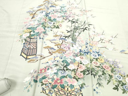 平和屋着物●本加賀友禅作家　染元千紅代表　寺西一紘　付下げ　解き反物　着尺　八掛付き　花籠文　証紙付き　逸品　未使用　DABD7201zzz