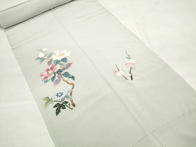 平和屋着物●本加賀友禅作家　染元千紅代表　寺西一紘　付下げ　解き反物　着尺　八掛付き　花籠文　証紙付き　逸品　未使用　DABD7201zzz