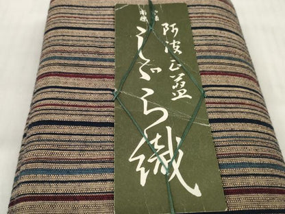 平和屋着物＊夏物 阿波しじら織 浴衣 反物 着尺 正藍染 縞 西武百貨店扱い 箱・証紙付き 綿 逸品 未使用 DABD7223zzz