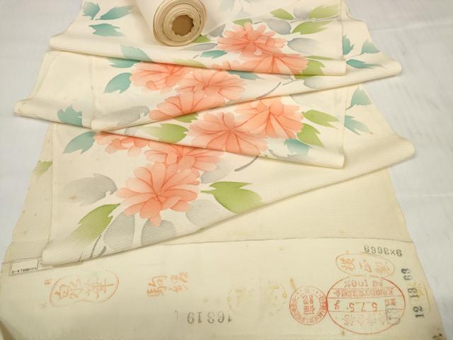平和屋着物＊夏物 小紋 反物 着尺 駒絽 五泉 手描き 枝花文 逸品 未使用 DABD7224zzz