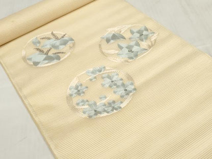 平和屋着物＊夏物 西陣 名古屋帯 帯反物 絽綴れ 駒刺繍 総刺繍 花丸文 証紙付き 逸品 未使用 DABD7238zzz